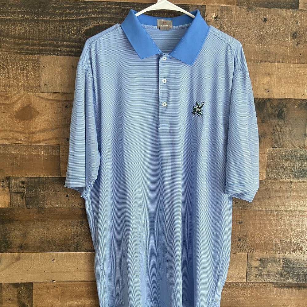 Fennec Men's Polo Shirt Blue Pin Stripe Short Sleeve Size L